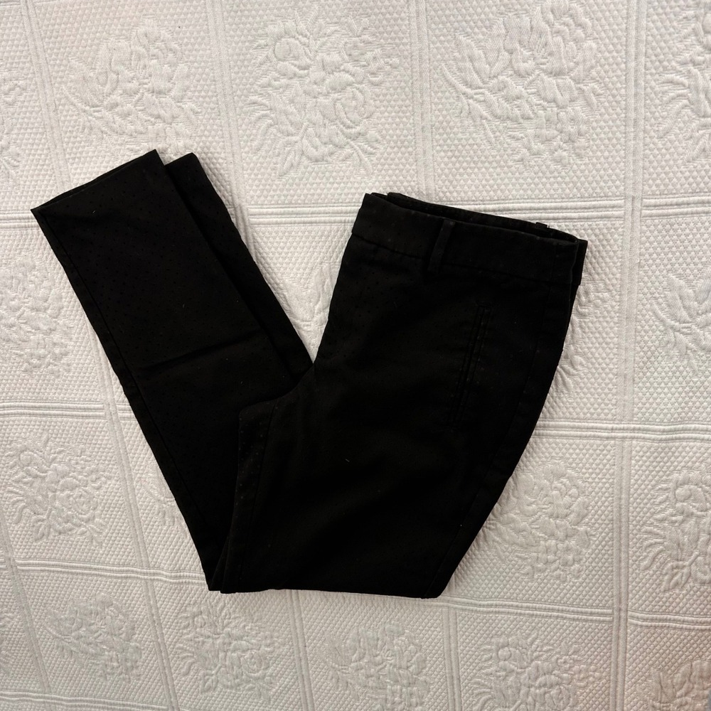 Zara Basic Black Textured Polka Dot Slim Ankle Pants Size 6 Dress Trousers